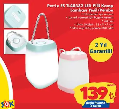 PETRİX FS TL48332 LED PİLLİ KAMP LAMBASI YEŞİL/PEMBE